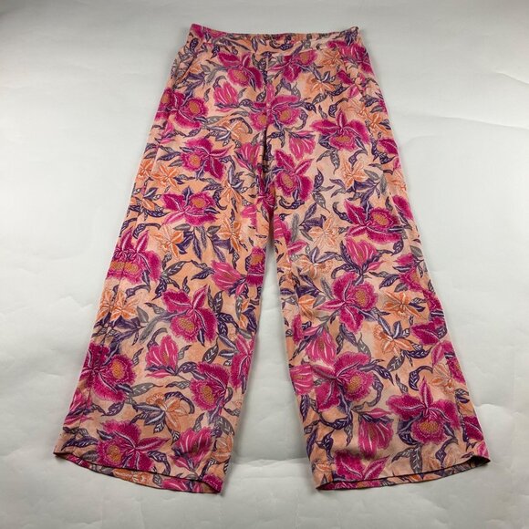 Old Navy Peach Pink Floral Lightweight Wide Leg Playa Pant L - Picture 1 of 7